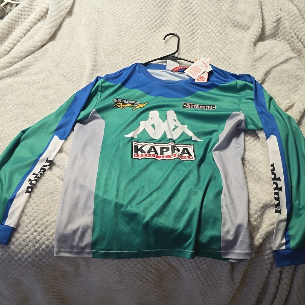 Kappa Teal and Blue Graphic Long Sleeve Dirt Bike Race Shirt